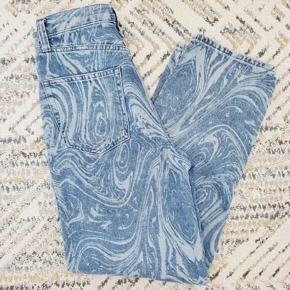 Urban Outfitters BDG Blue Laser Swirl Print Bow Jean Boyfriend Wide Leg SZ 27x32 - Picture 2 of 15